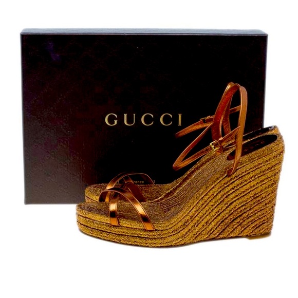 GUCCI Bronze Metallic Lia Espadrilles Wedge Platforms 👀🔥 - Picture 2 of 4